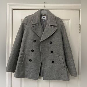 Old Navy Gray Double Breasted Peacoat, Size L